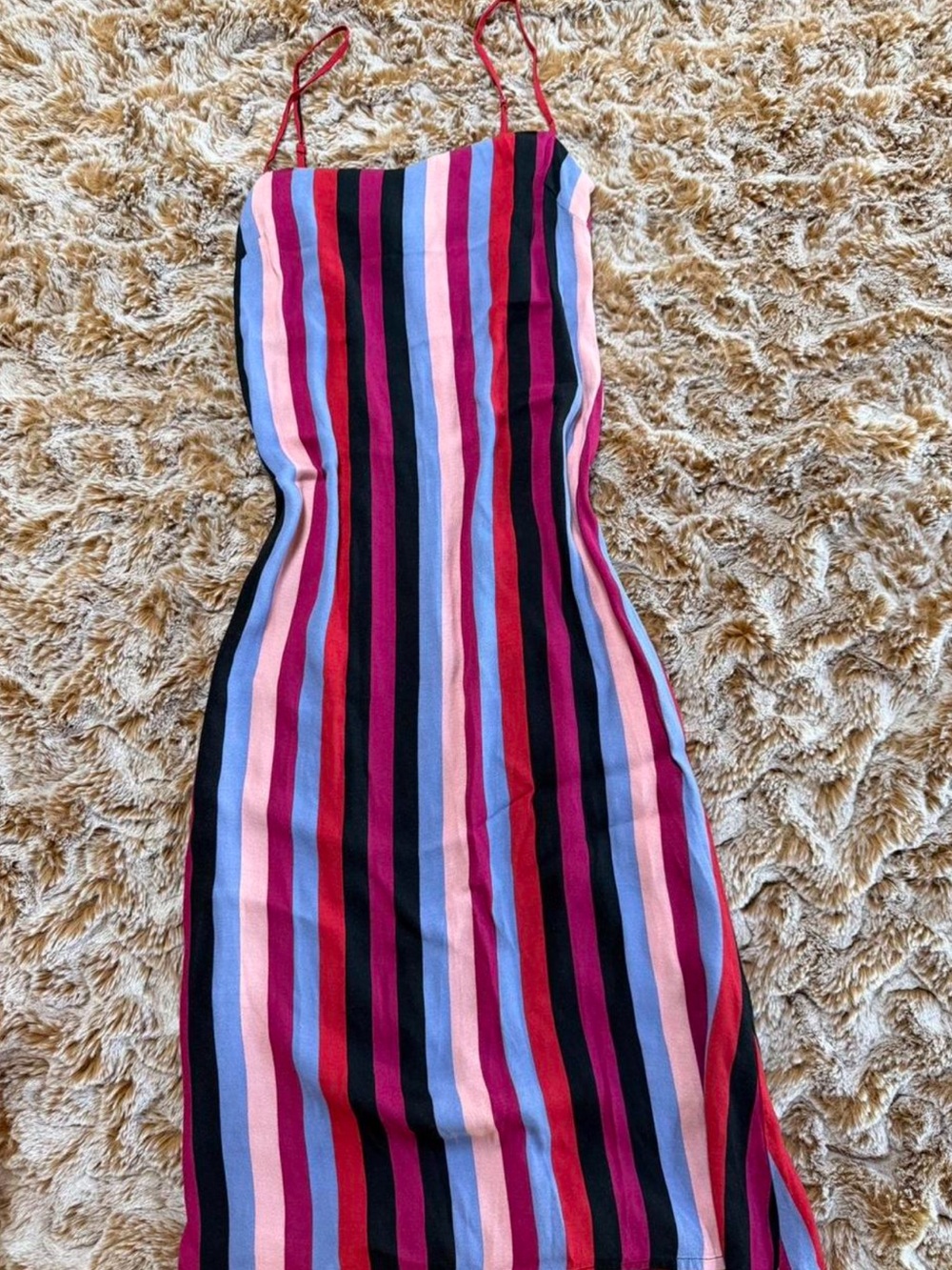 Reformation Multi-Stripe Spaghetti-Strap Midi Dress — Pink, Red, Blue